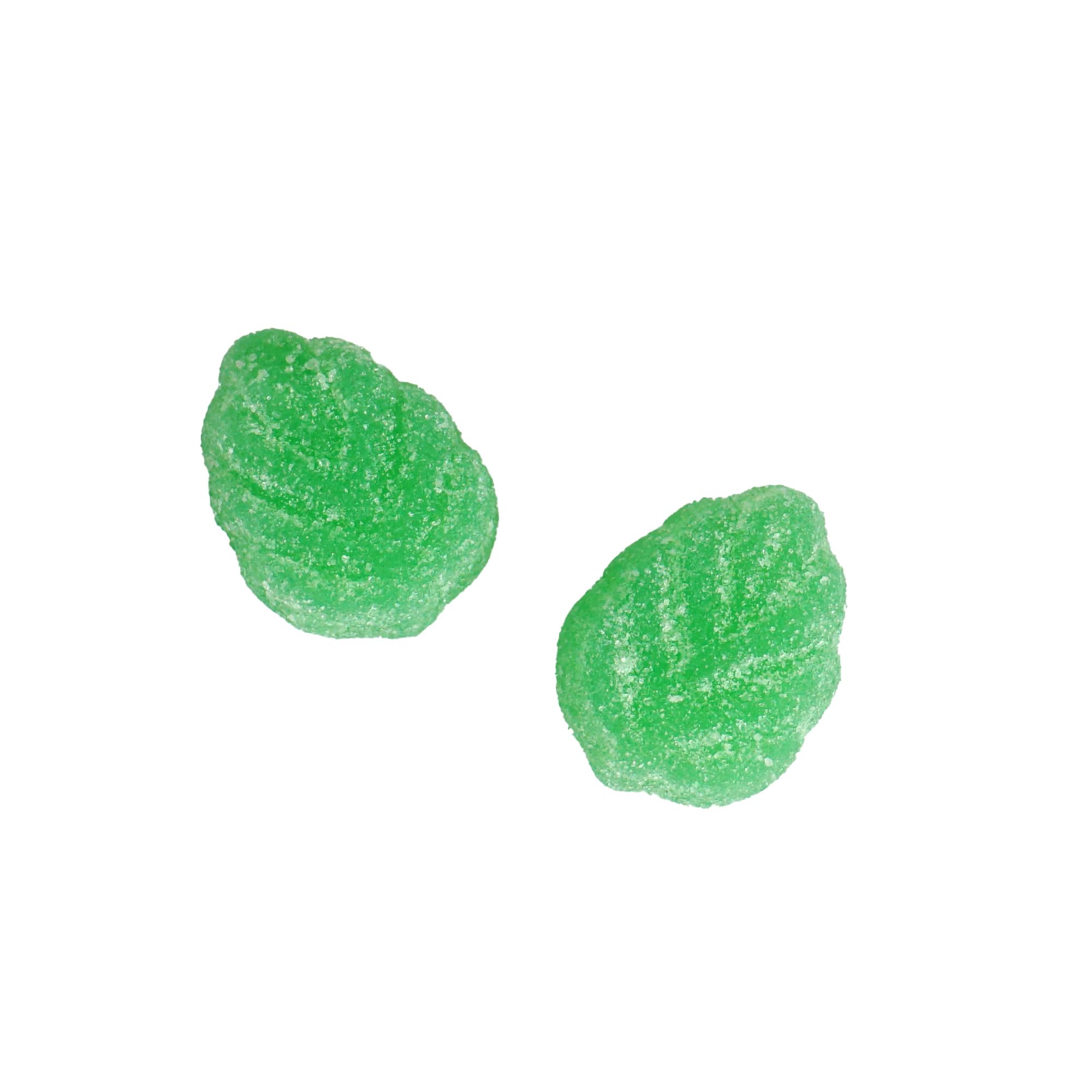 Gummy spearmint leaves on plate, ideal for sharing at gatherings.