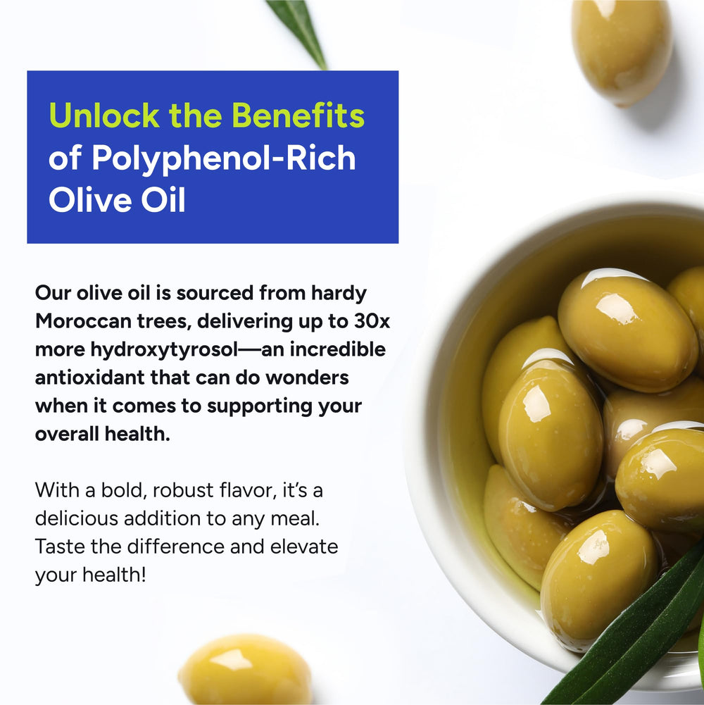 Gundry MD Moroccan olive oil being poured, ideal drizzle for salads and finishing dishes.