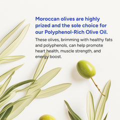 Gundry MD olive oil label emphasizes polyphenol content and Moroccan sourcing.
