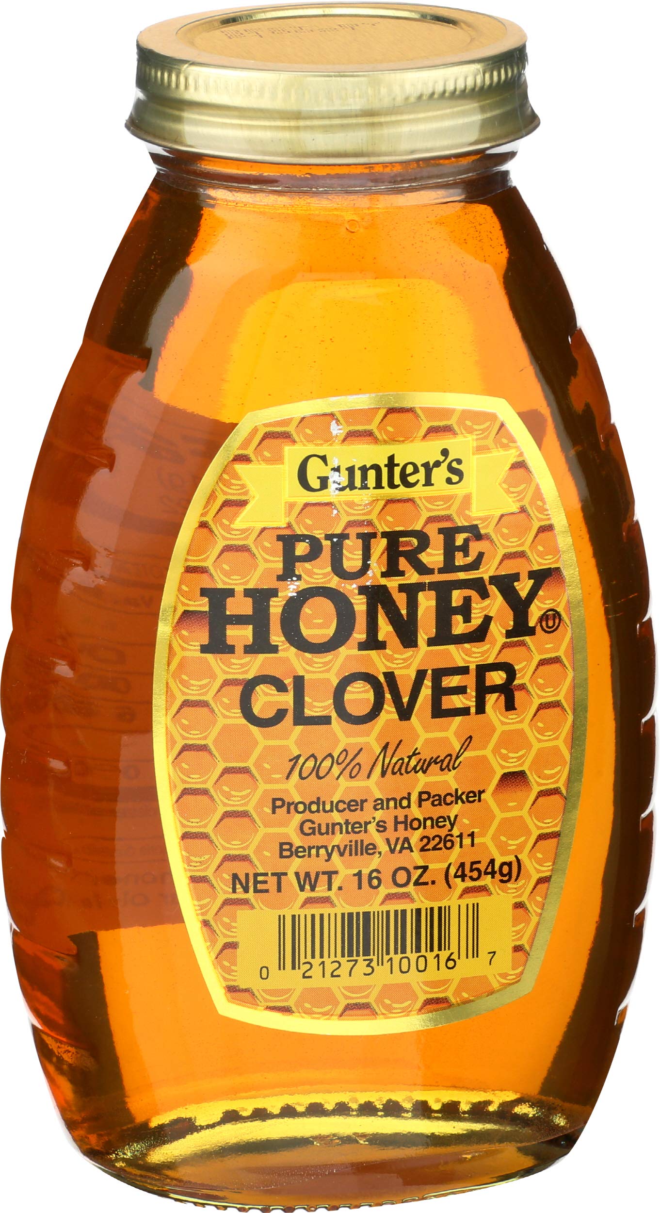Gunter's Clover Honey label detail highlighting purity and branding