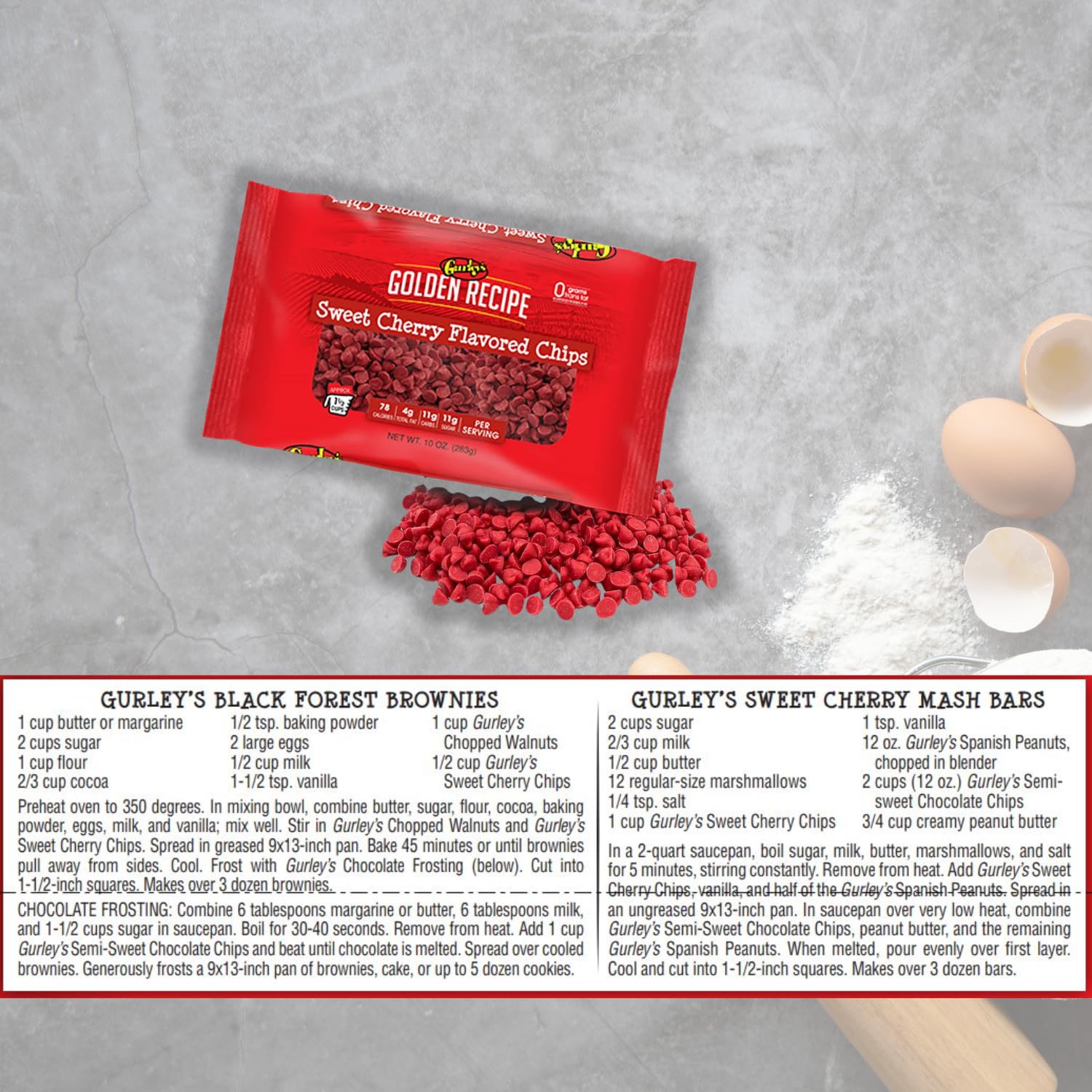 Gurley’s cherry baking chips two-pack view for ample baking.
