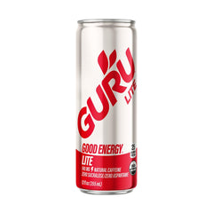 Guru Energy Bev Lite Organic bottle on a kitchen counter for quick, refreshing energy