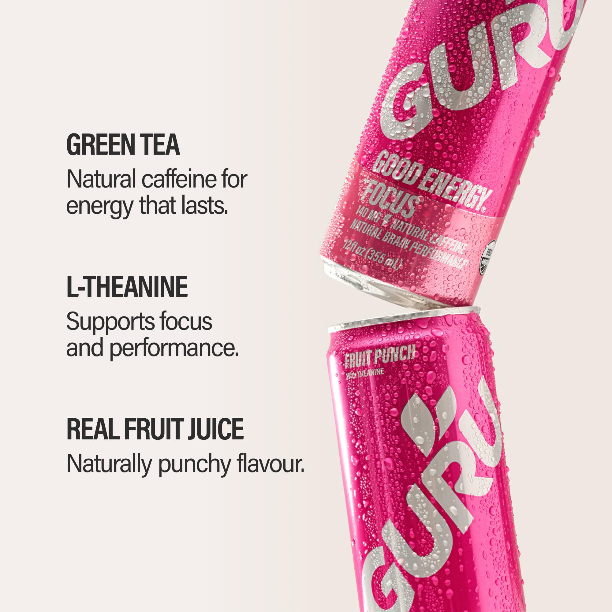 GURU Fruit Punch can angled to showcase vibrant flavor and smooth lift