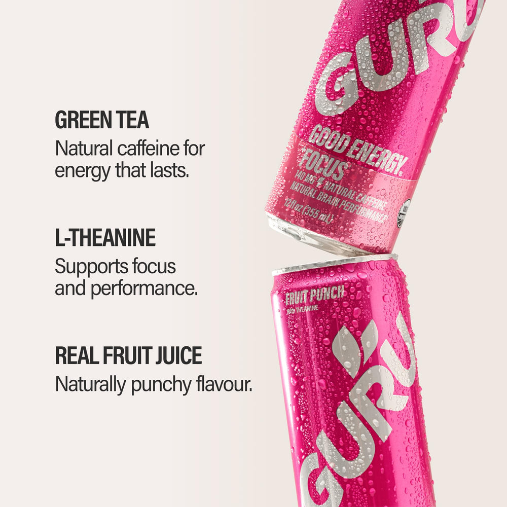 GURU Fruit Punch can angled to showcase vibrant flavor and smooth lift