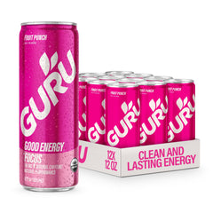 GURU Fruit Punch can front view showing branding and energy from plant caffeine