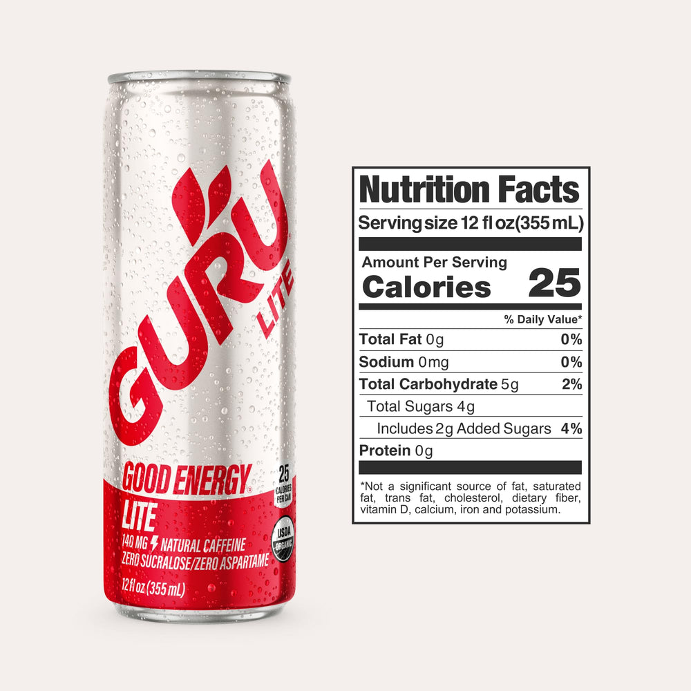 GURU Lite can label closeup shows organic ingredients for clean energy