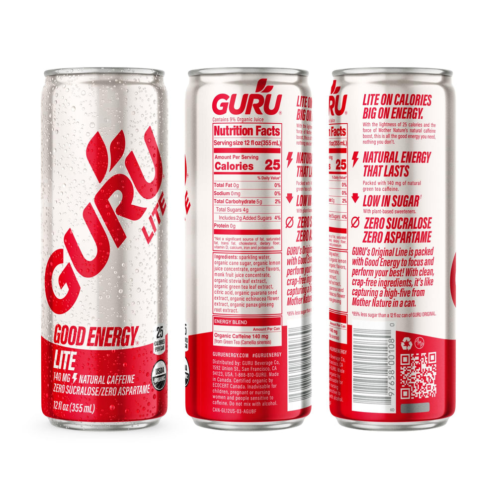 GURU Lite shelf display showcases convenient 12oz cans for on-the-go