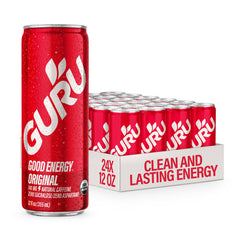 GURU Original energy can front view highlighting plant-based caffeine for focus