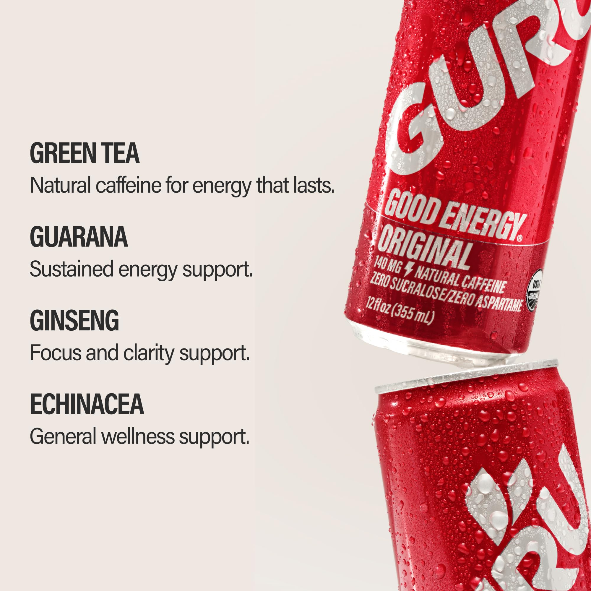 GURU Original energy glass with ice conveys refreshing energy on demand