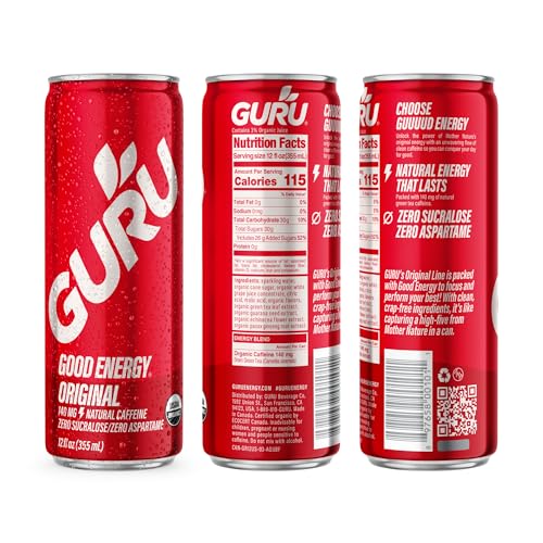 GURU Original energy ingredients label close-up highlights organic vegan gluten-free