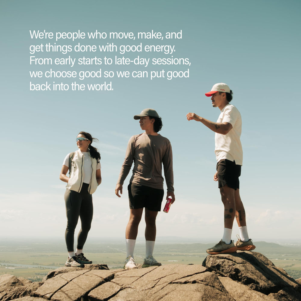 Graphic note on green tea caffeine powering GURU PUNCH energy