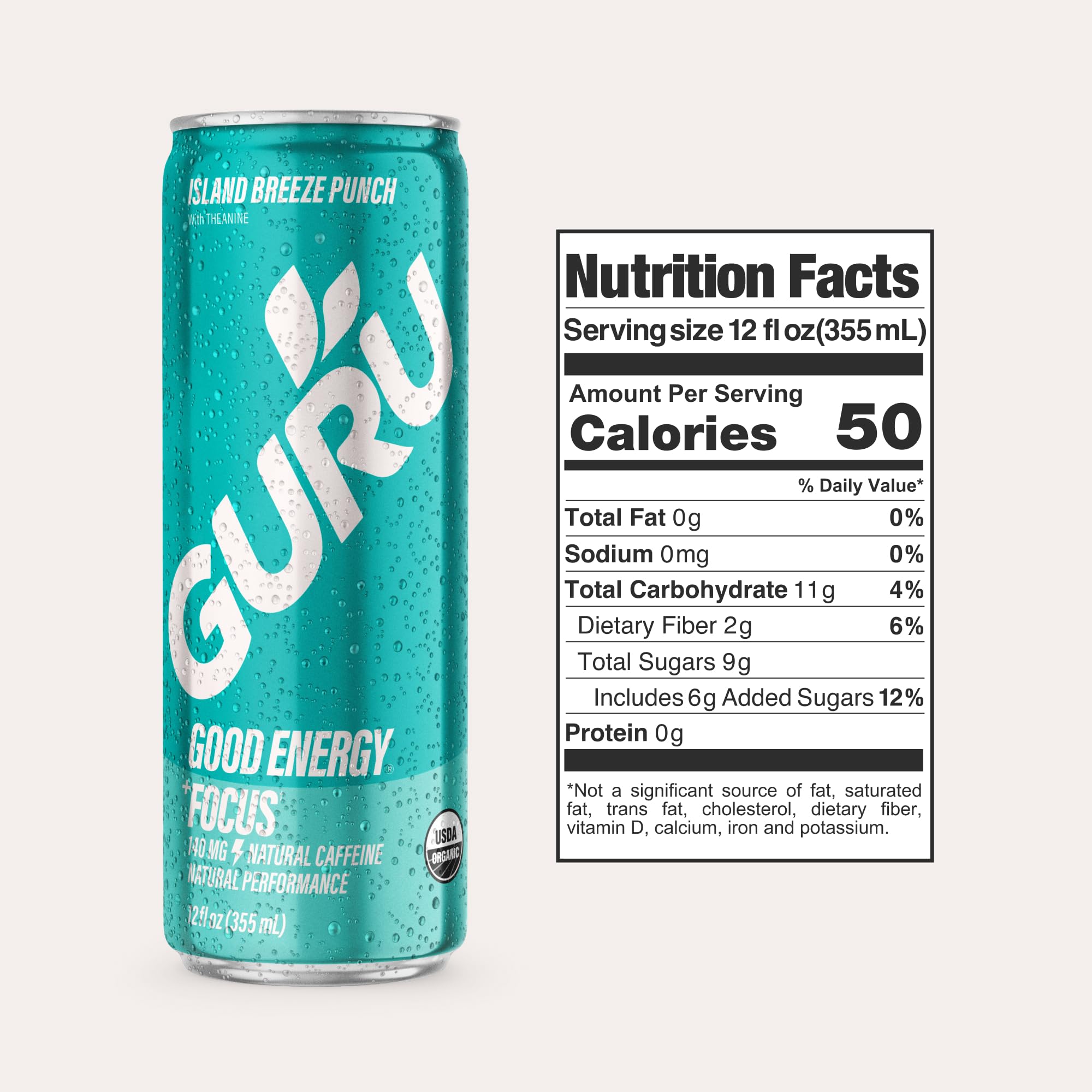 Close up of GURU PUNCH label showing organic ingredients