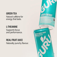 Pouring GURU PUNCH into a glass for a refreshing pick me up