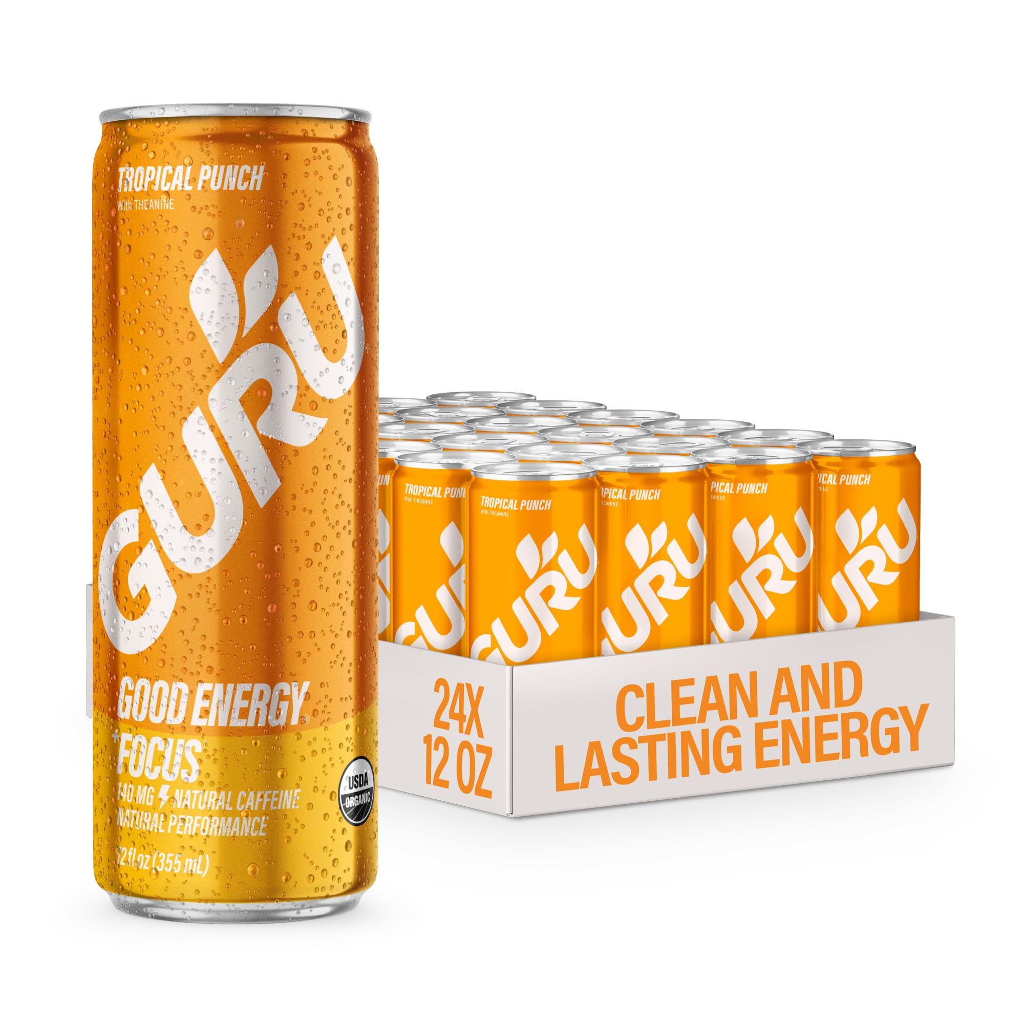 GURU Tropical Punch can front view showing vibrant packaging and energy appeal