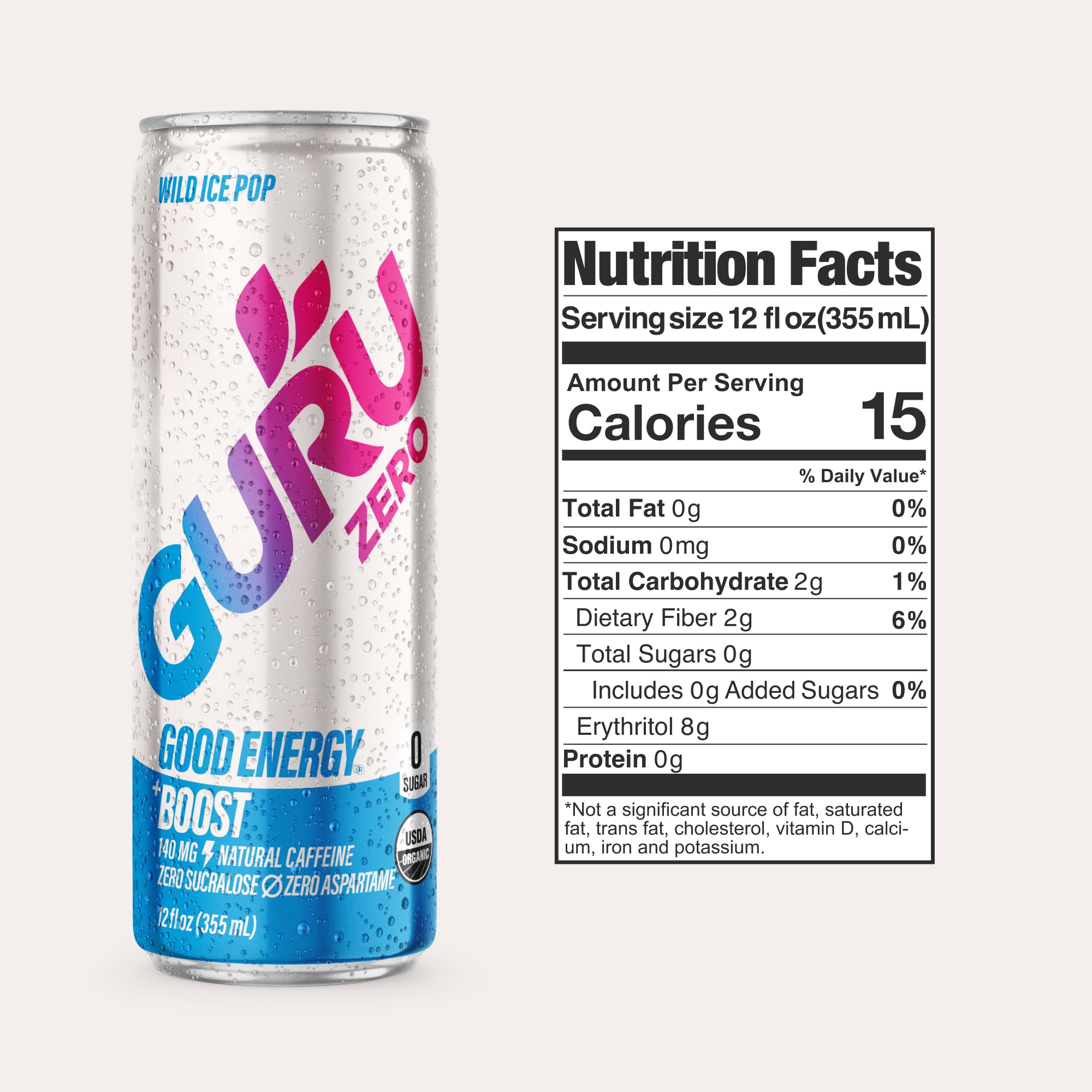 GURU Zero Sugar Wild Berry can highlights plant-based caffeine for steady performance