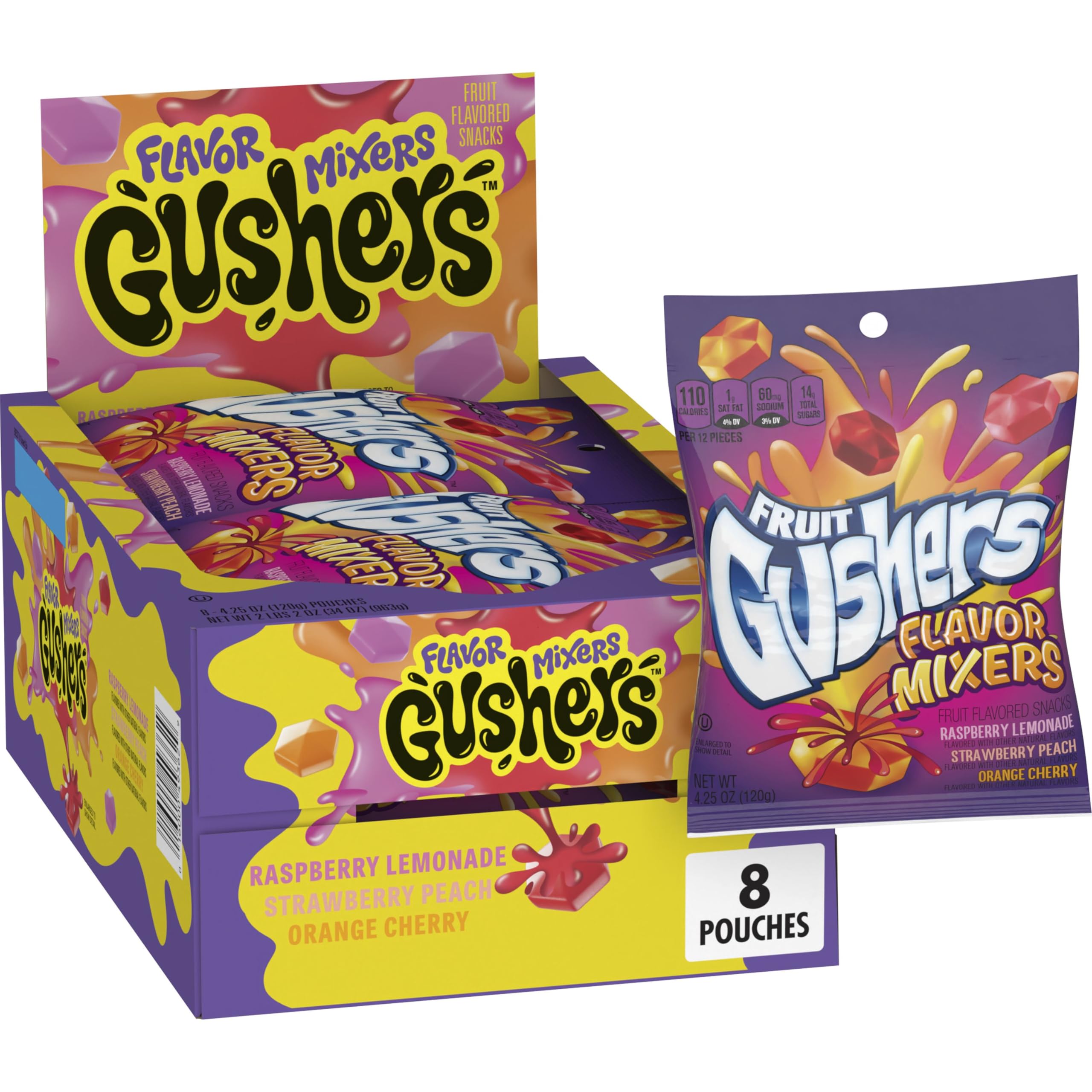 Gushers Flavor Mixers Strawberry Peach pouch with vitamin C support