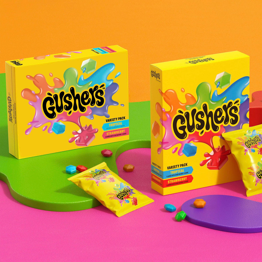 Gushers family pack provides 20 pouches for sharing at gatherings.