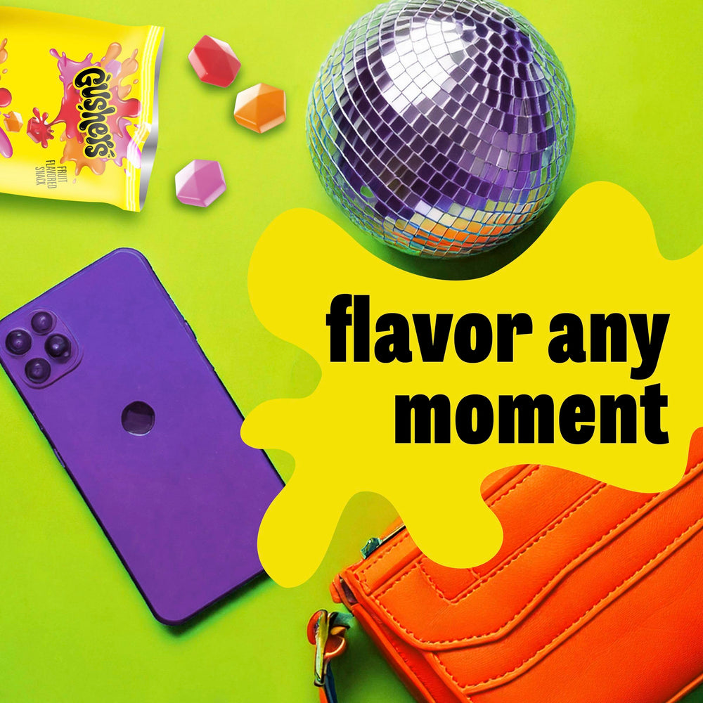 Gushers pouch tucked into a lunch bag for quick school snacks.