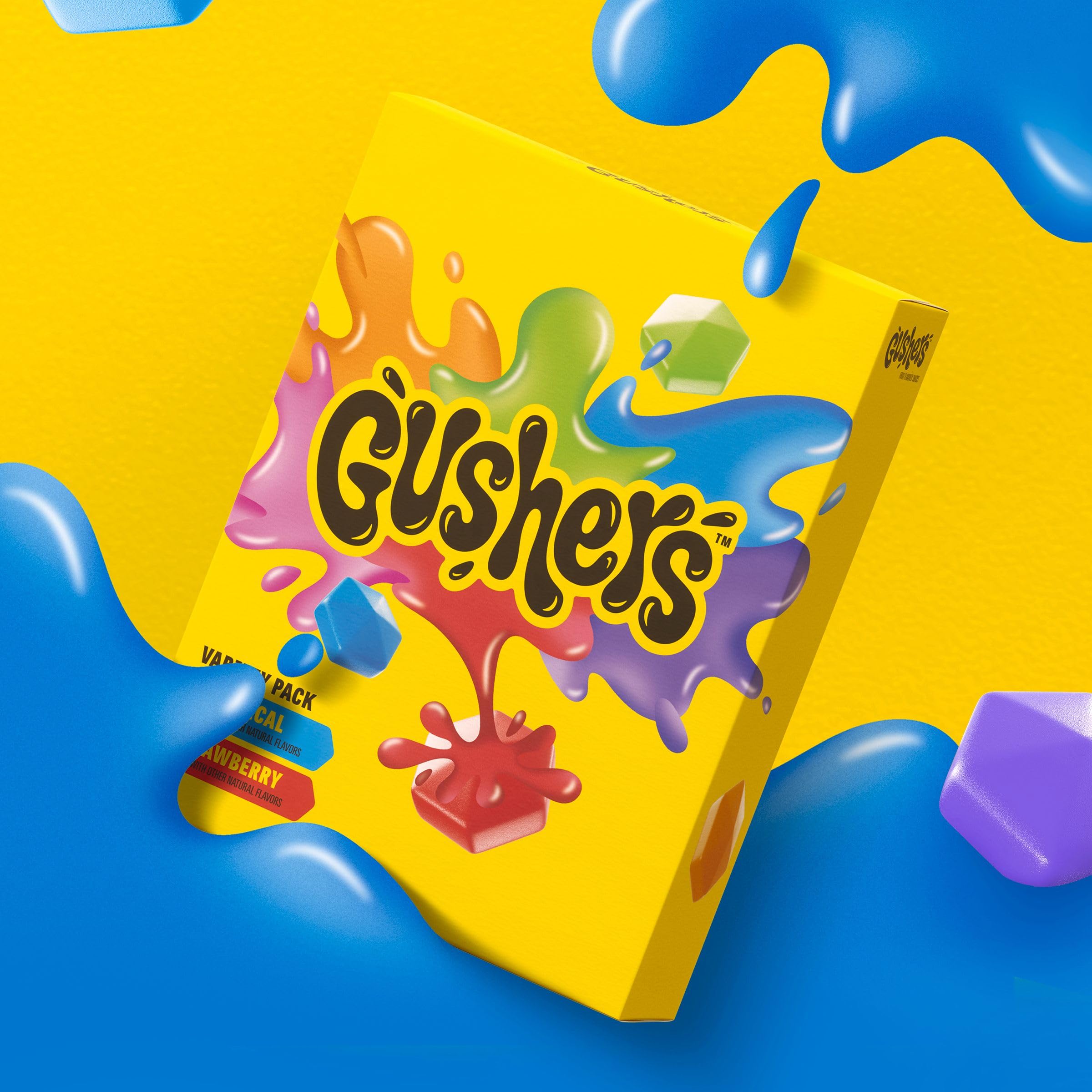 Gushers nutrition badge highlights gluten-free and vitamin C.