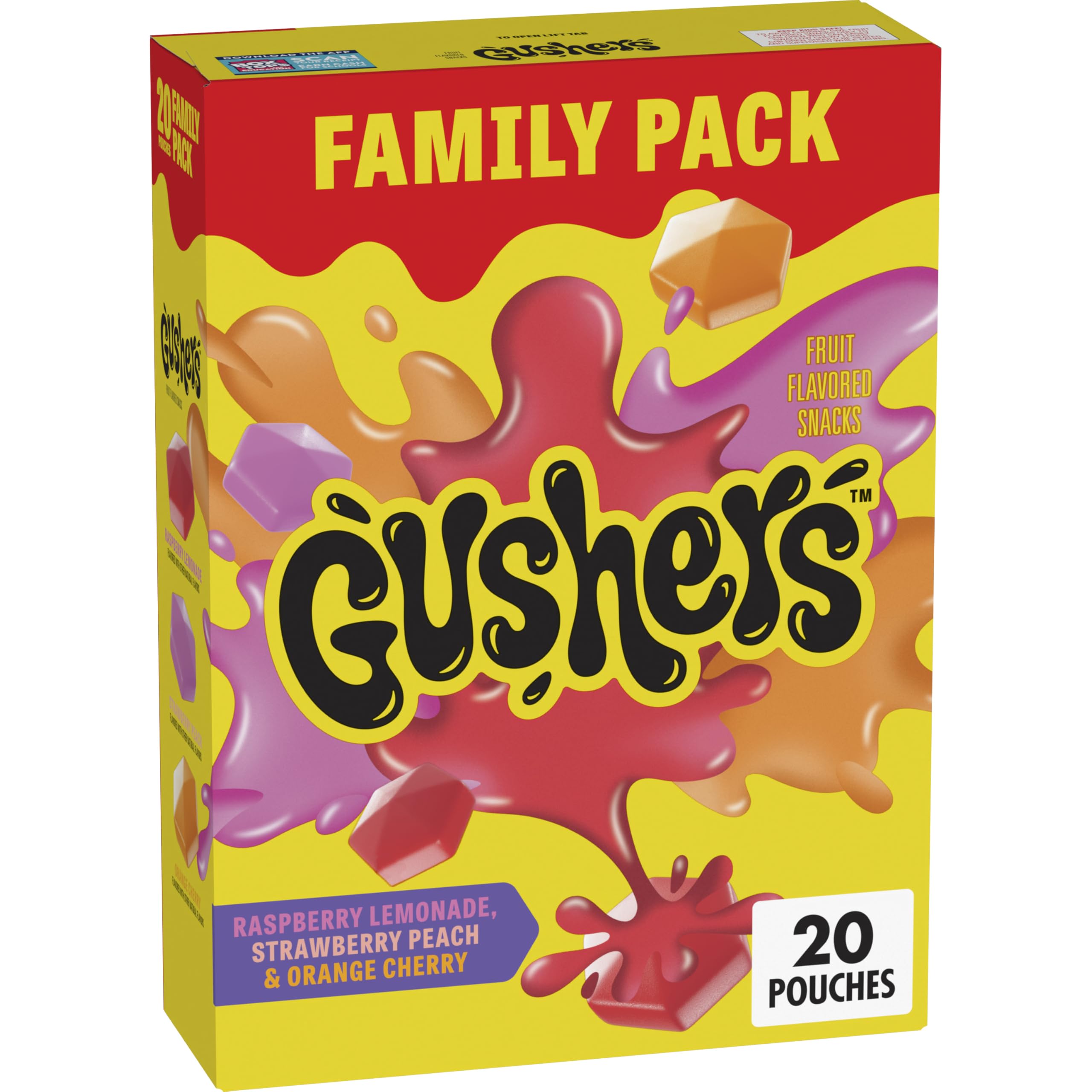 Gushers raspberry lemonade pouch with a juicy liquid center for a kid-friendly snack.
