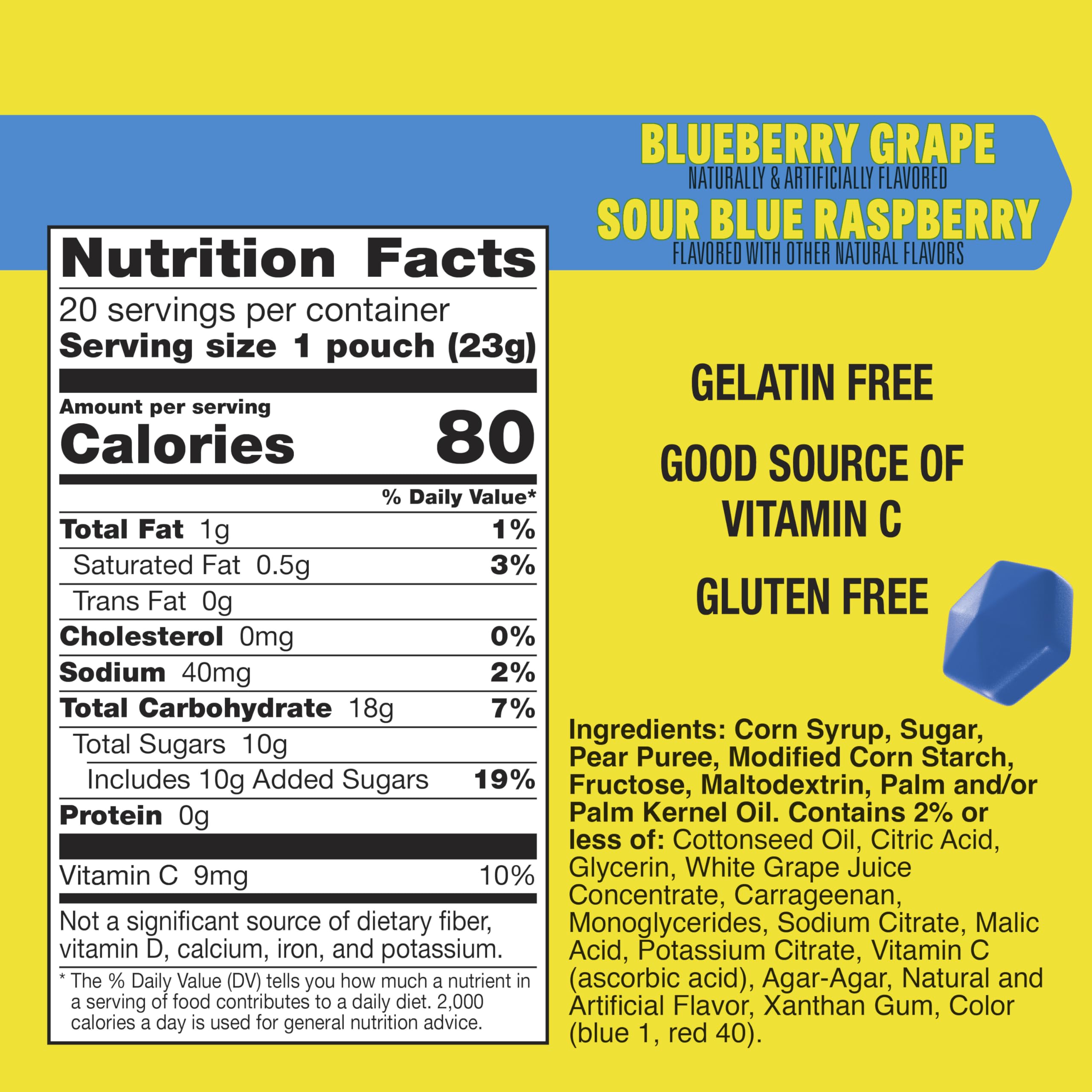 Gushers Sour Blue Raspberry pouches offer a tangy-sweet treat in a portable, individually wrapped form.