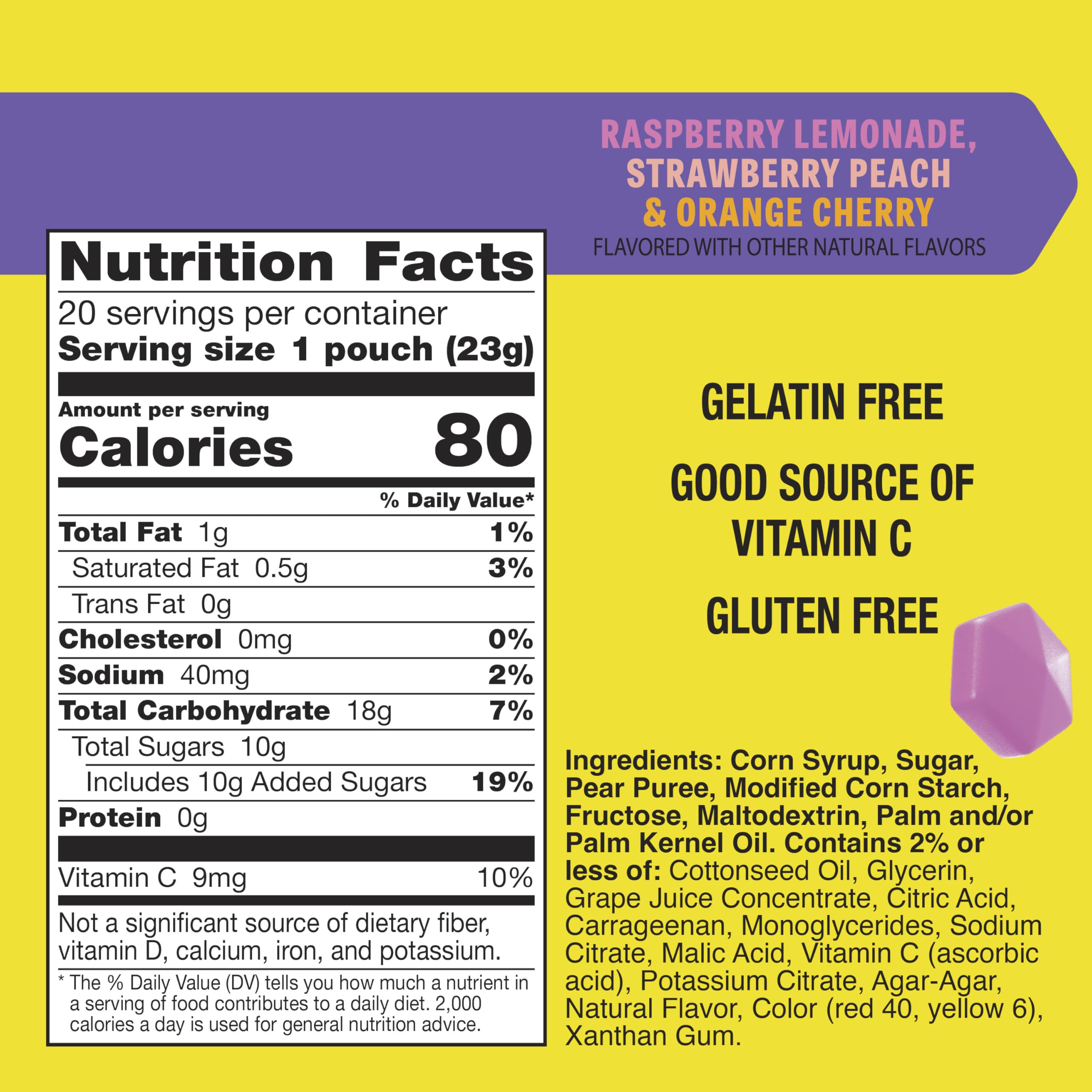 Gushers strawberry peach pouch with vibrant fruit flavors for lunchtime variety.