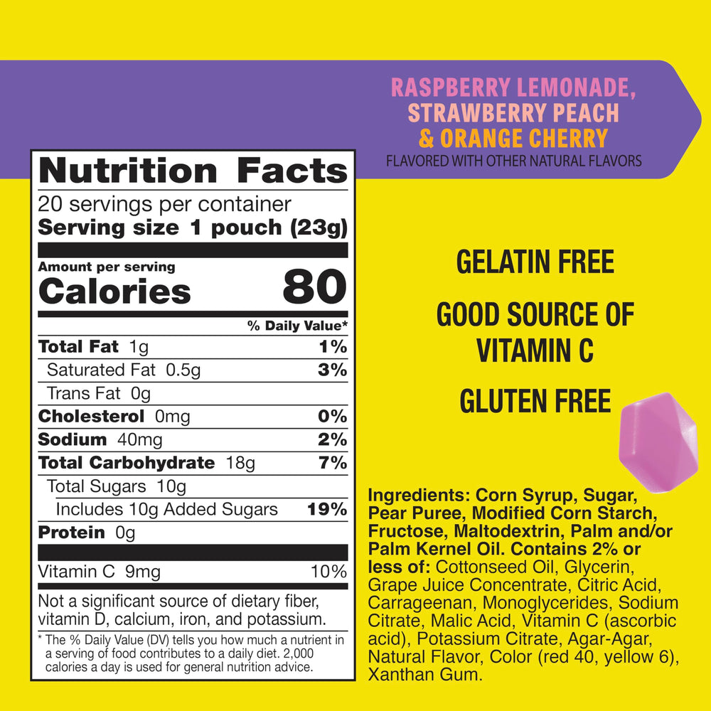Gushers strawberry peach pouch with vibrant fruit flavors for lunchtime variety.