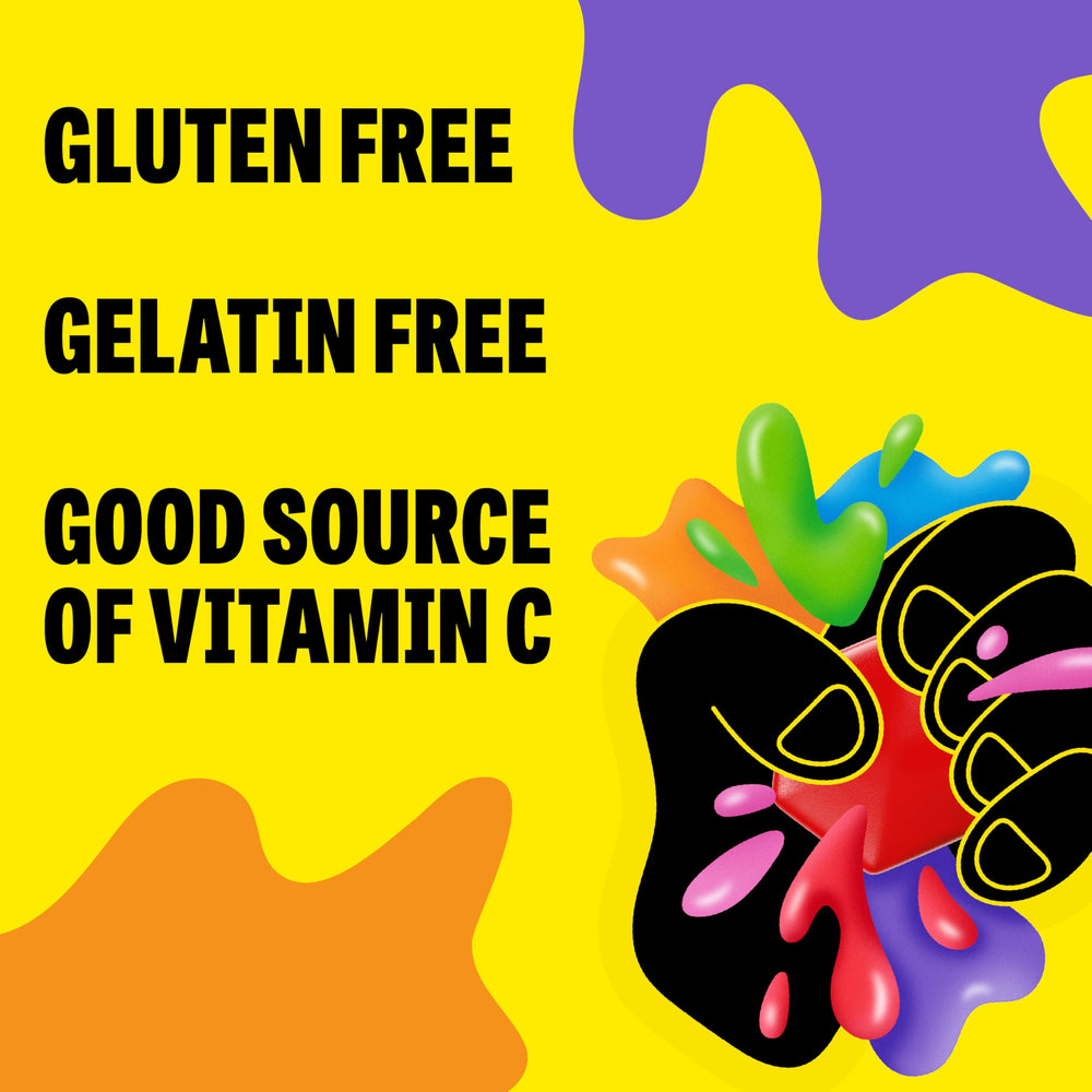 Nutrition panel on Gushers packaging highlights vitamin C per serving.