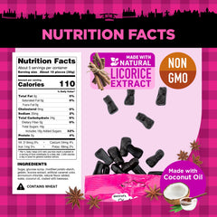Close-up of Gustaf's Dutch Licorice Cats bags highlighting bold black licorice flavor.