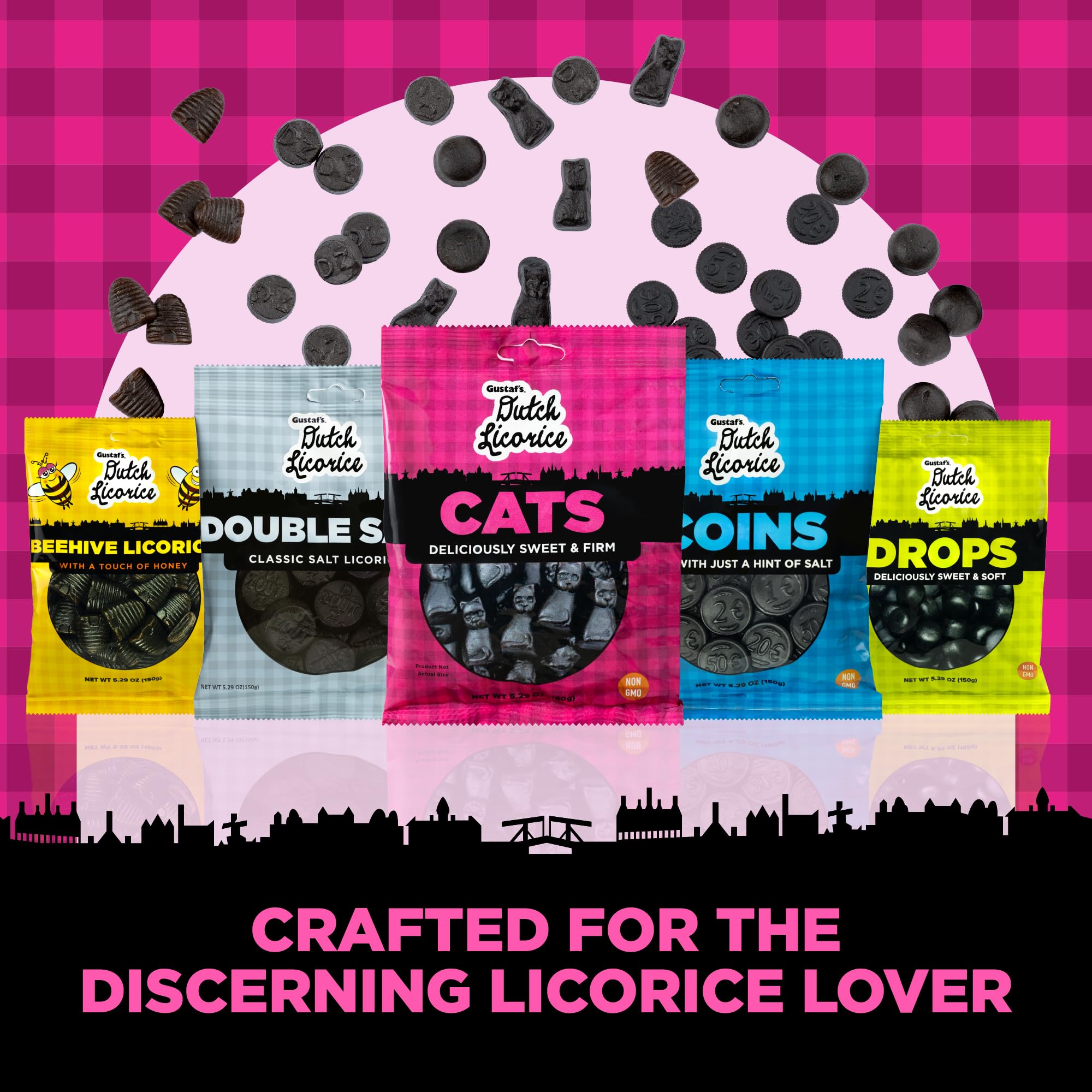Gustaf's Licorice Cats from the Netherlands emphasizes authentic Dutch candy heritage.