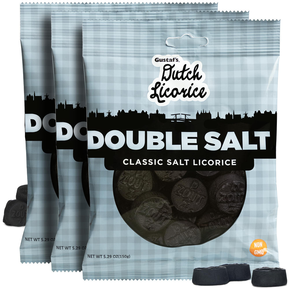 Gustaf's Dutch Licorice Coins packaging shot, ideal for gifting and sharing.