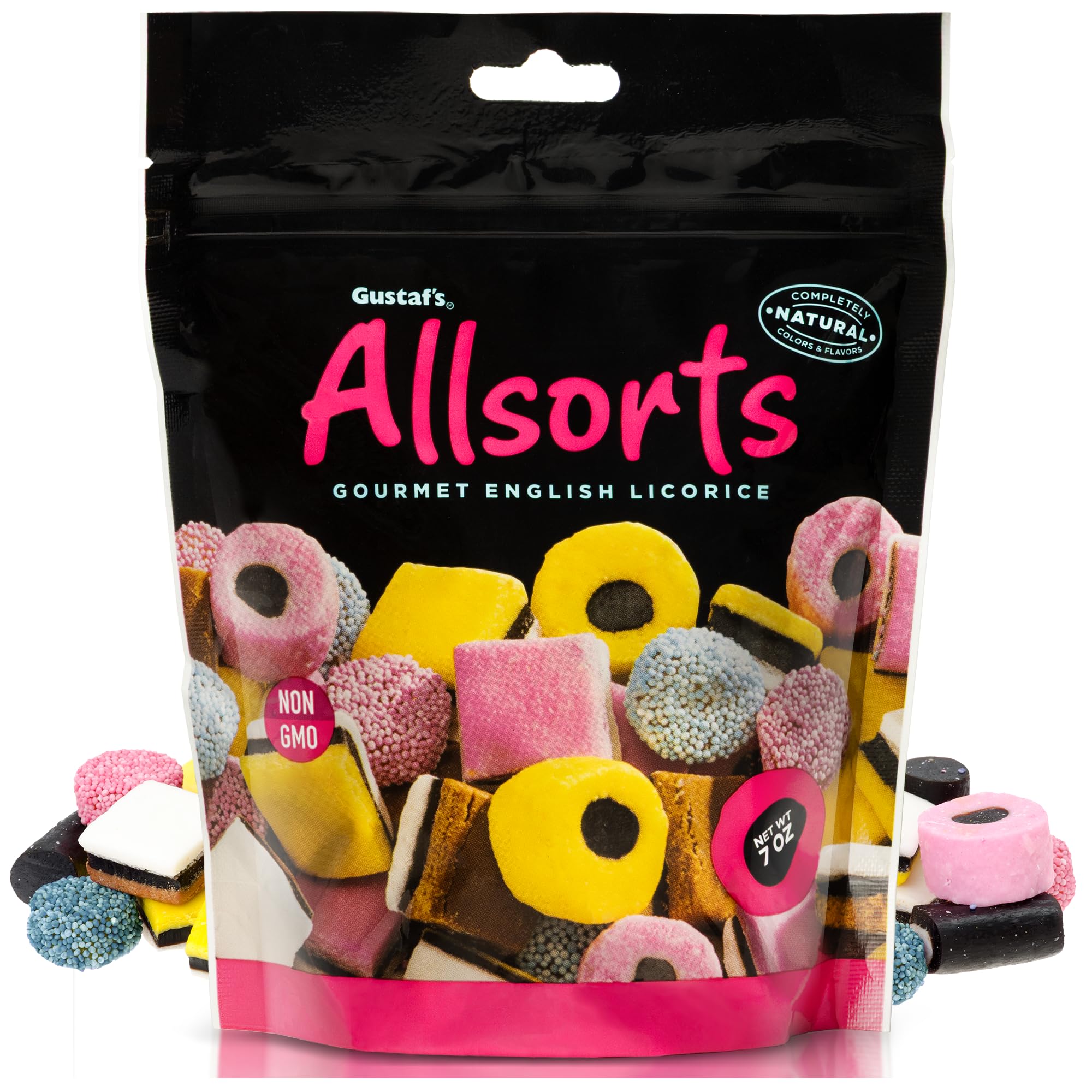 Gustaf's Licorice Allsorts 7 oz bag, classic English treat for sharing.