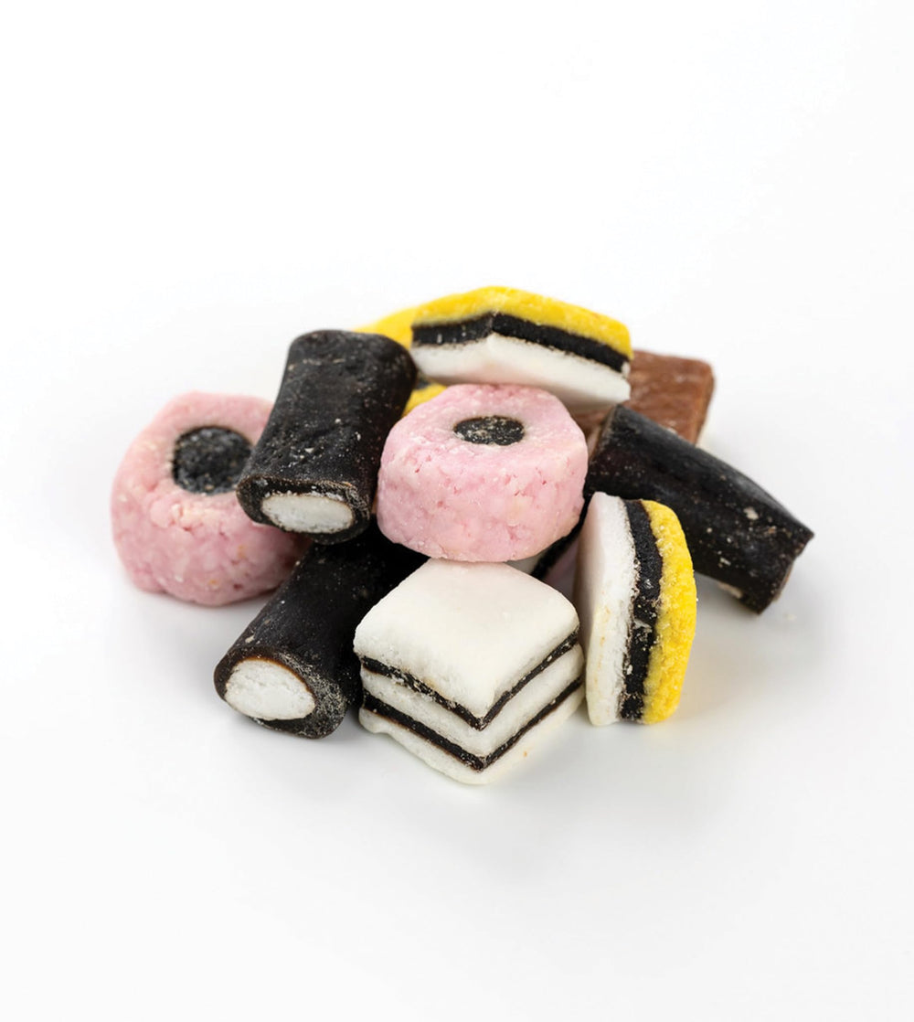 Party display with Gustaf's Allsorts adds a vibrant candy centerpiece.