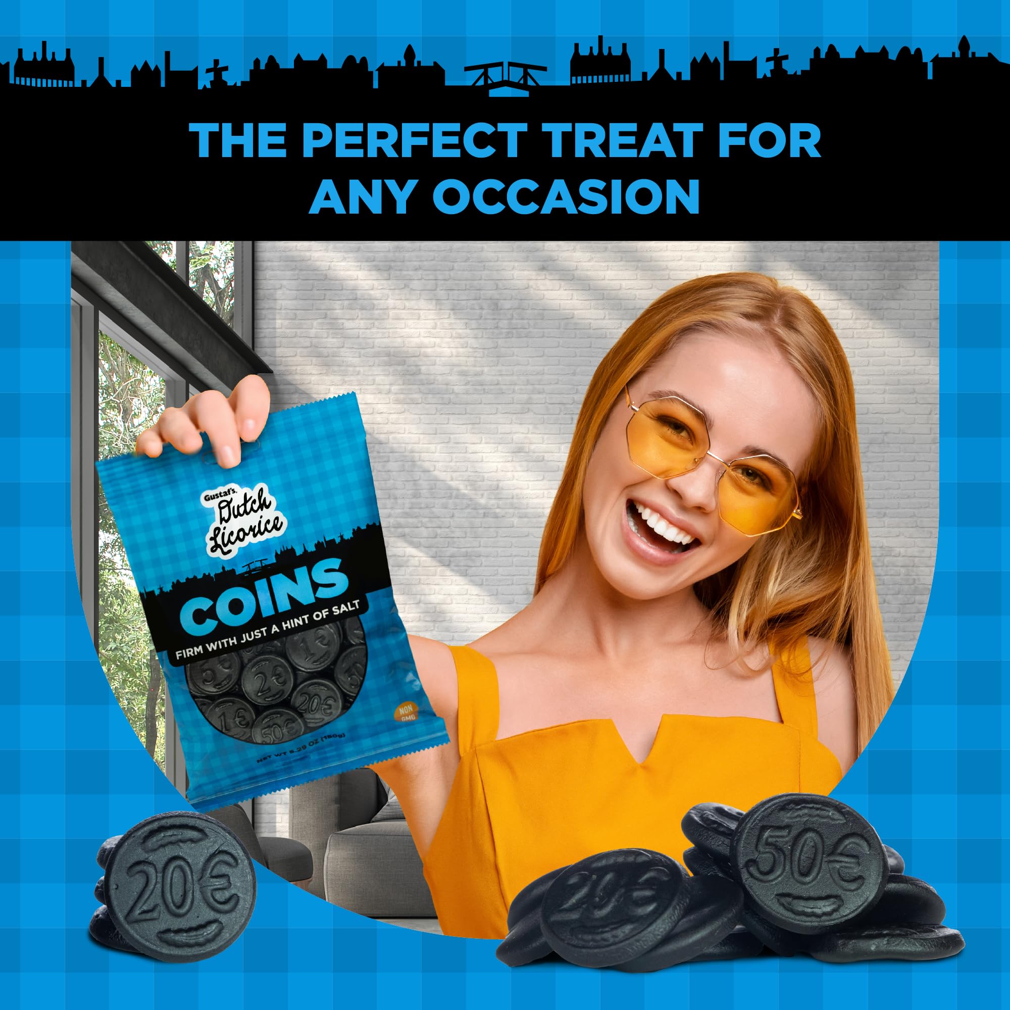 Gustaf's Licorice Coins close-up highlights historic Dutch recipe heritage.