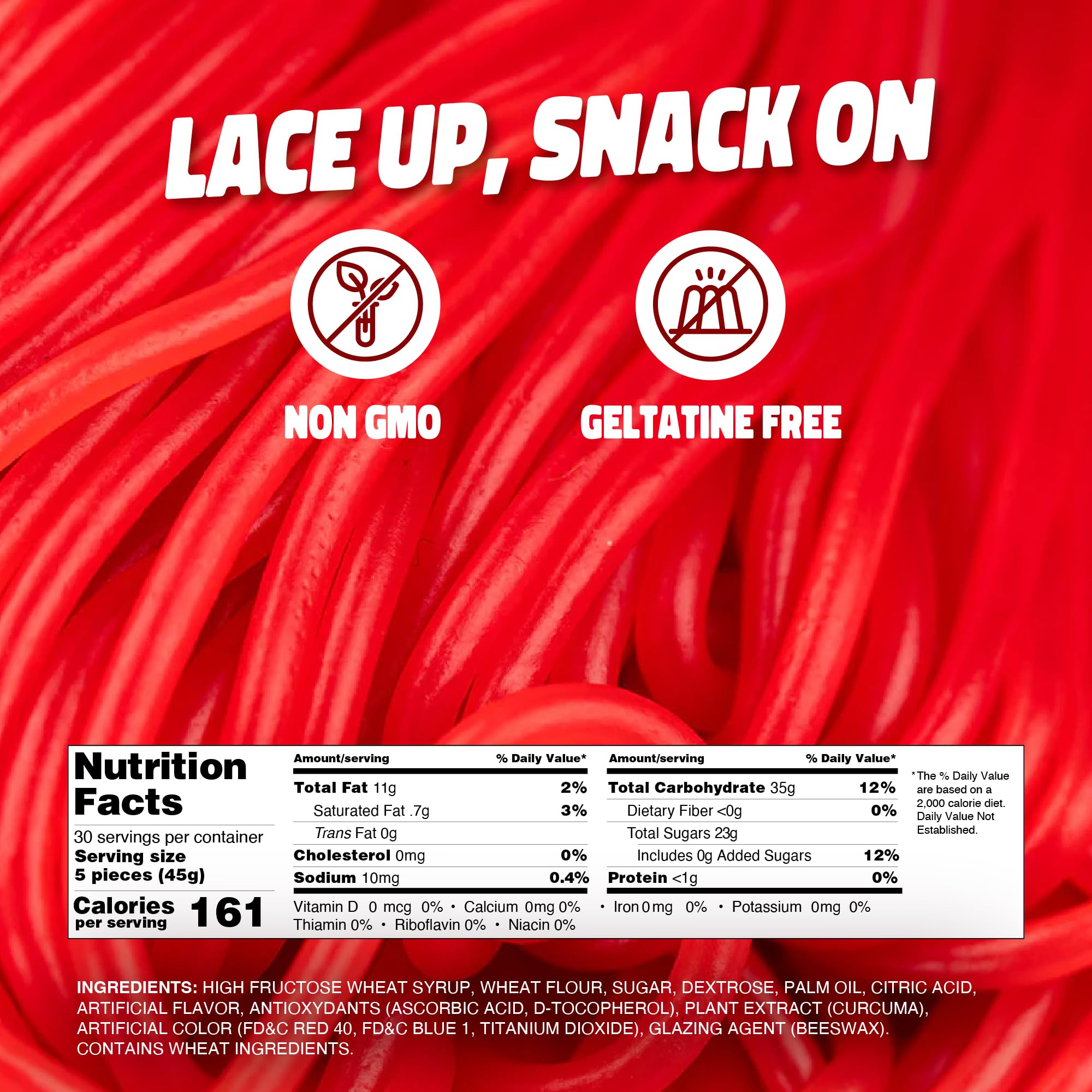 Gustaf's Strawberry Laces close-up texture highlights chewy bite