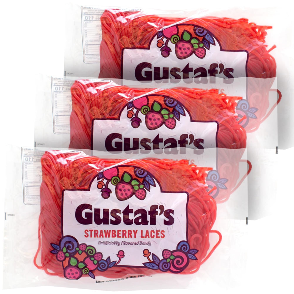 Gustaf's Strawberry Laces three bags for easy sharing