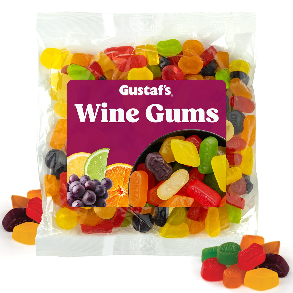 Gustaf's Wine Gums bag front—elegant display suitable for sharing
