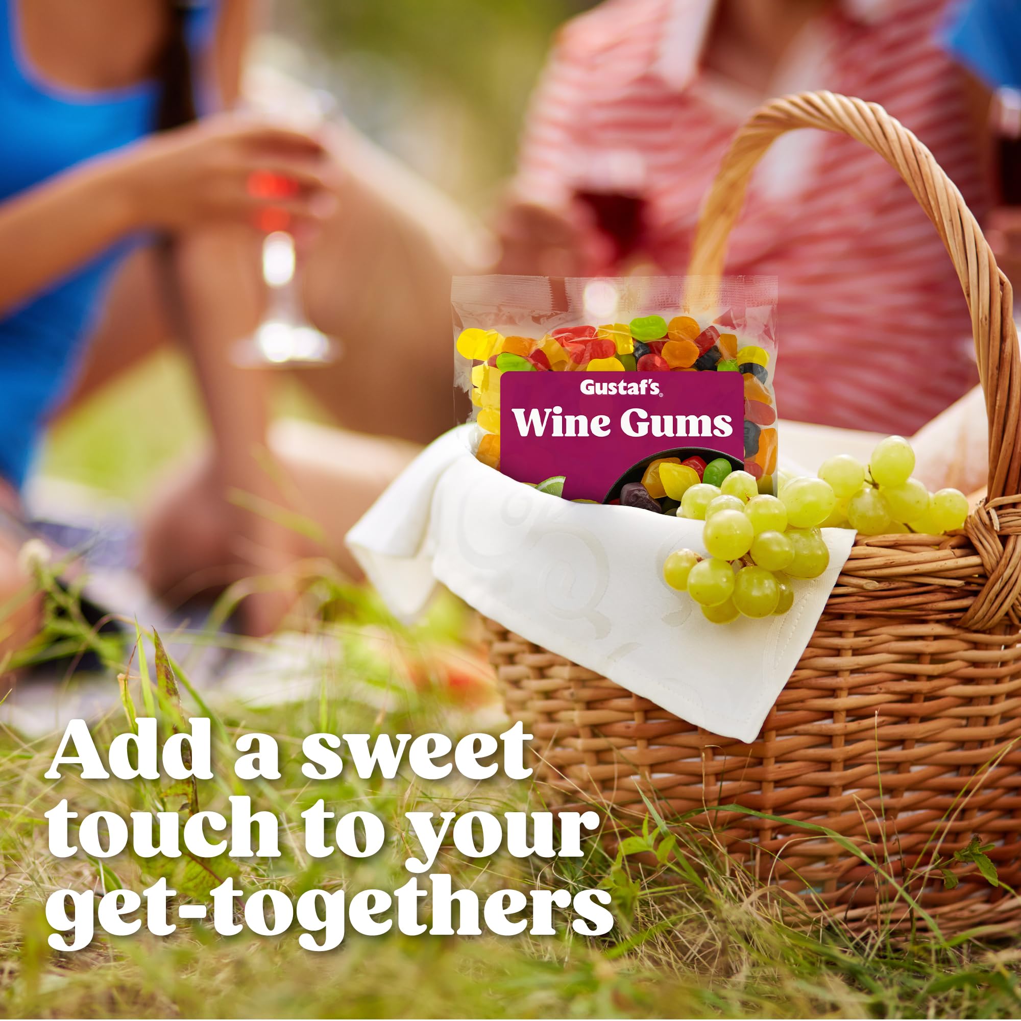 Lifestyle shot of Gustaf's Wine Gums as a refined snack