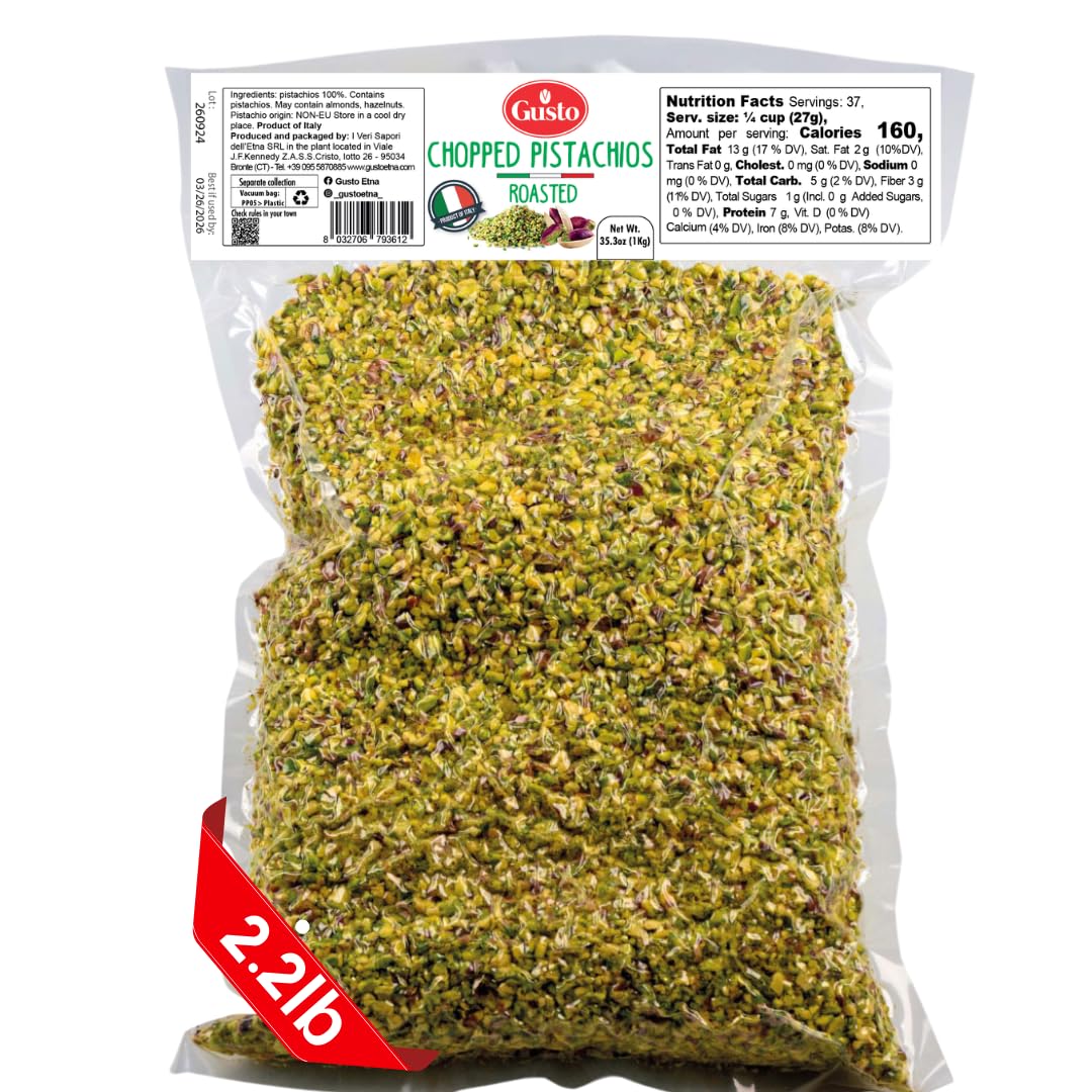 GUSTO ETNA pistachios chopped crumble adds crunch to ice cream.