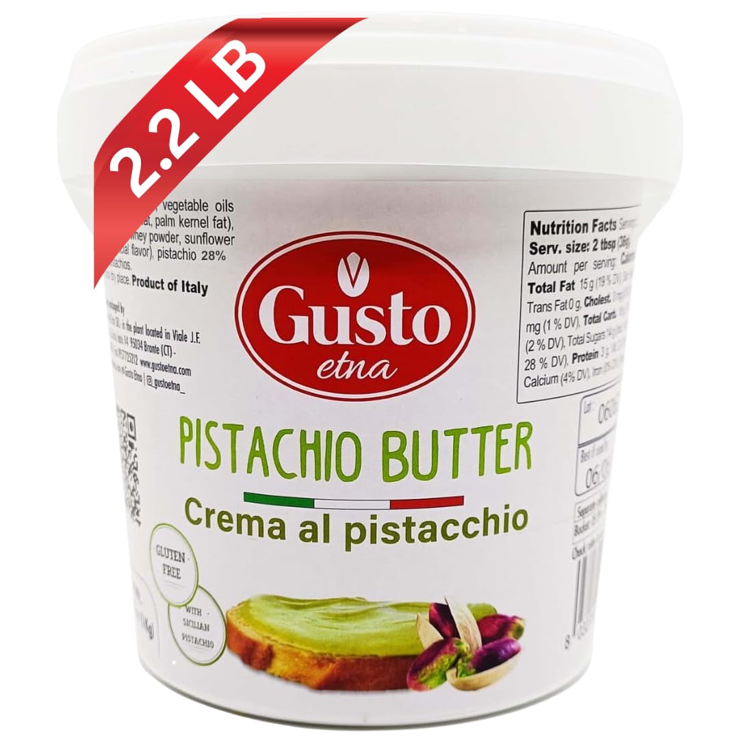 GUSTO ETNA Sicilian Pistachio Cream jar showcasing premium pistachios and rich flavor
