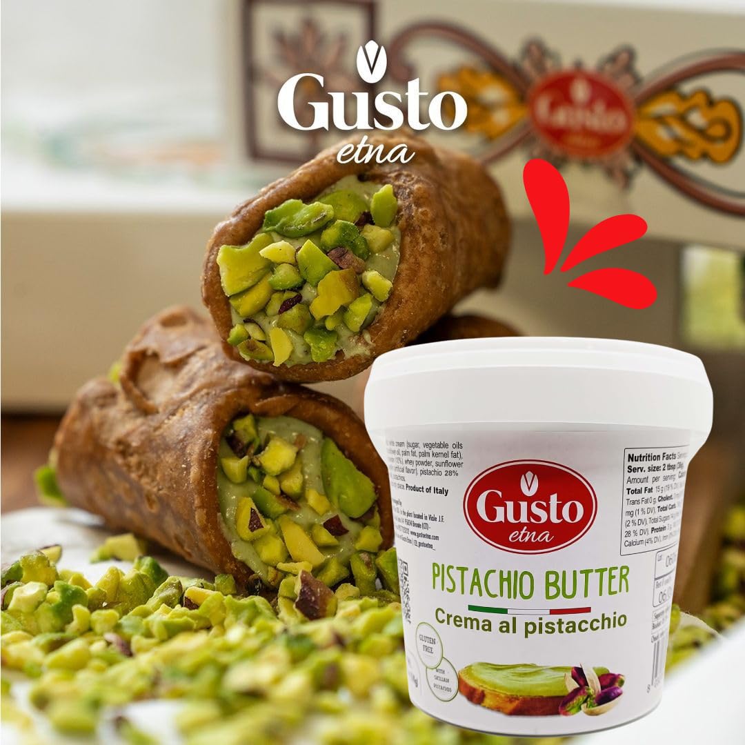 Two point two pound bucket of GUSTO ETNA Pistachio Cream for bulk use