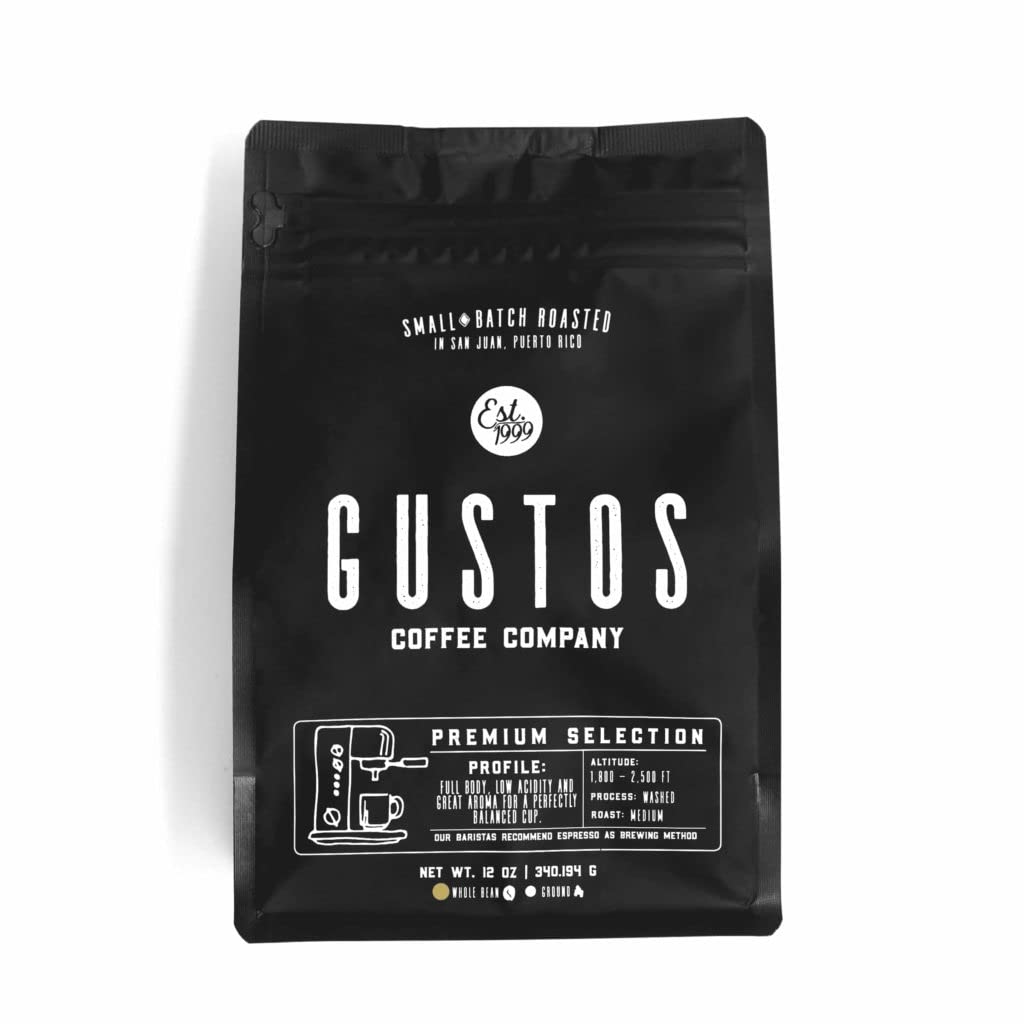 Gustos Coffee Premium Selection pack showing premium Puerto Rican beans for balanced cup