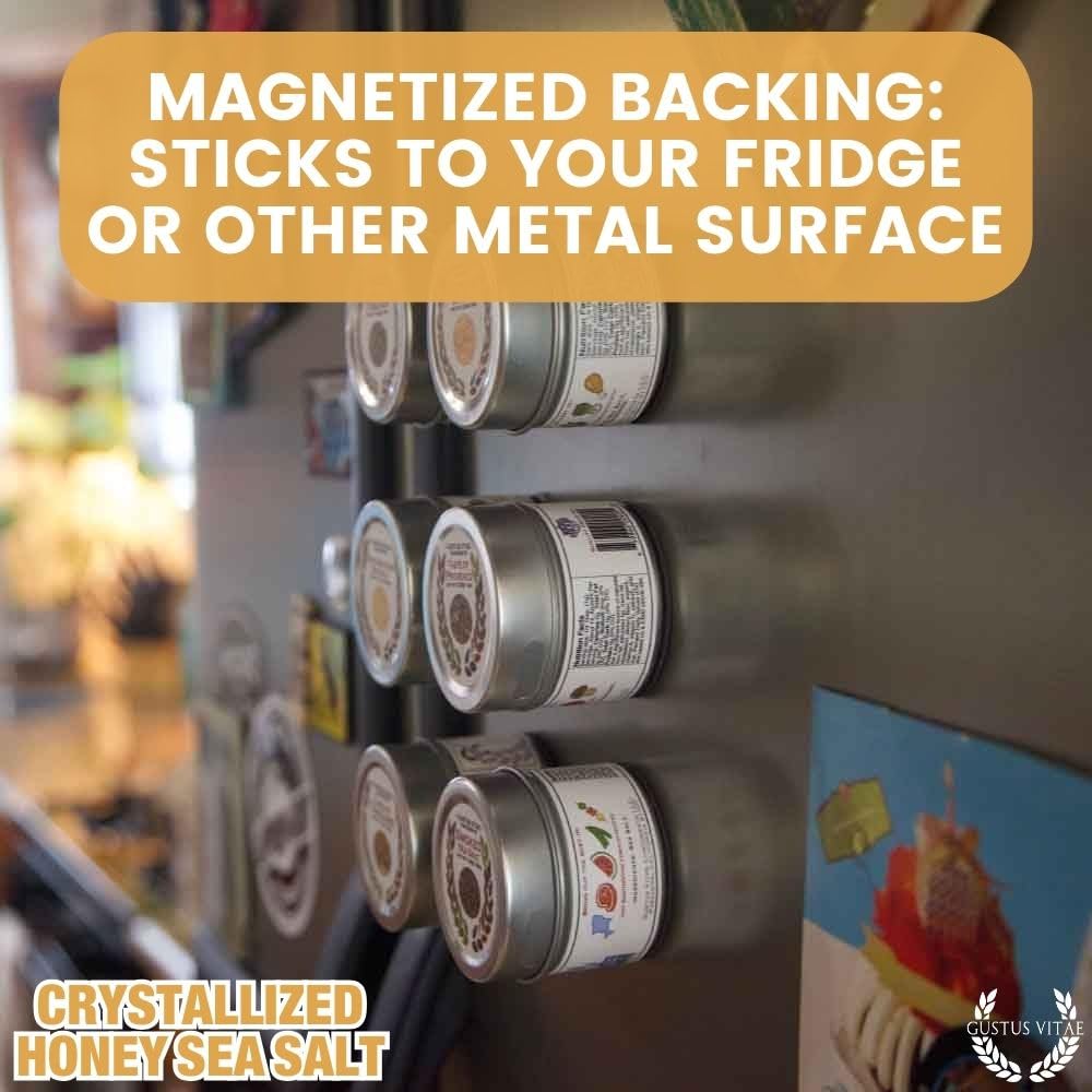 Gustus Vitae magnetic tin lid shows convenient storage.