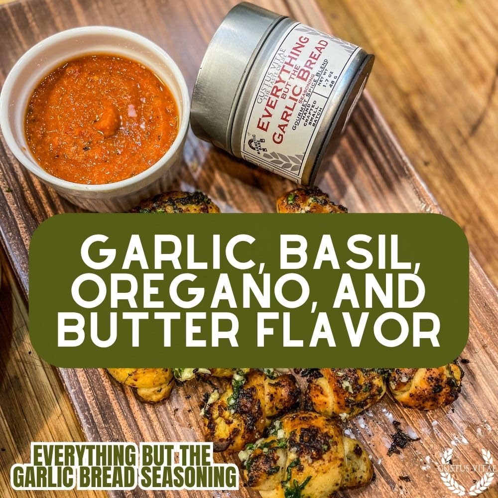 Gustus Vitae Everything But The Garlic Bread seasoning on pizza for savory depth
