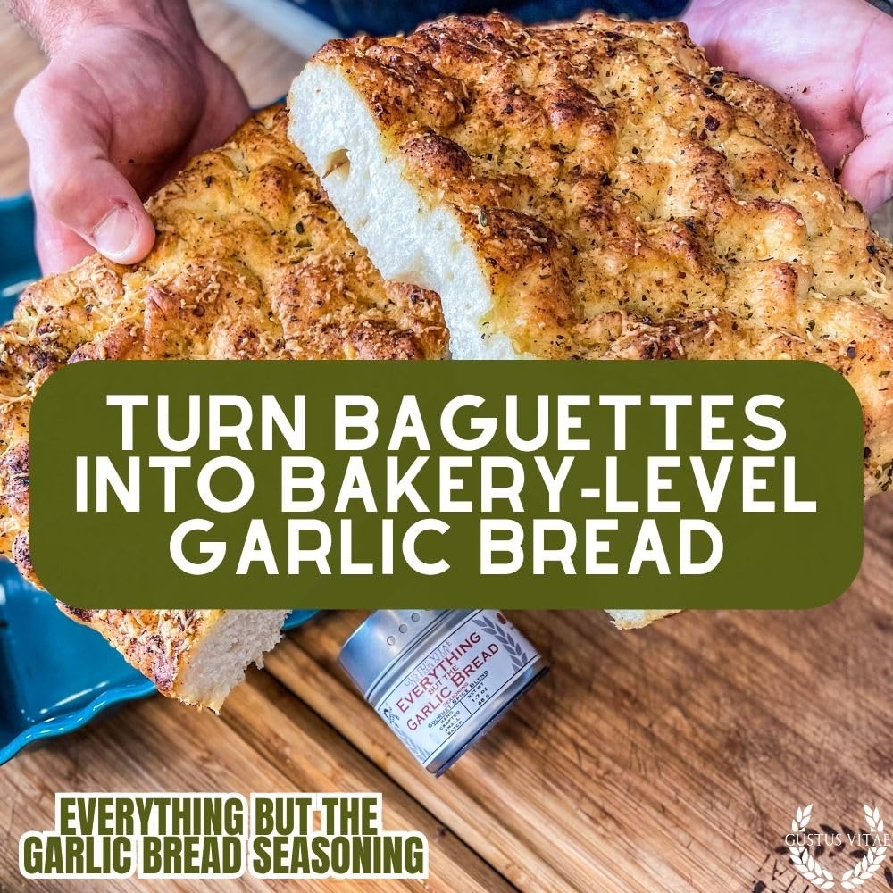 Gustus Vitae Everything But The Garlic Bread seasoning tin open releasing fresh aroma