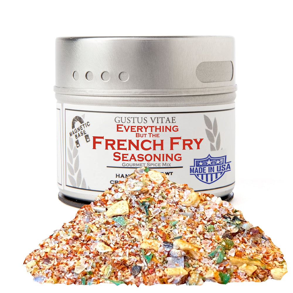 Gustus Vitae Everything But The French Fry Seasoning bottle showcasing premium blend