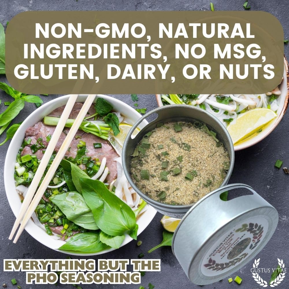 Gustus Vitae Everything But The Pho sustainably sourced rub highlights eco-friendly ingredients.
