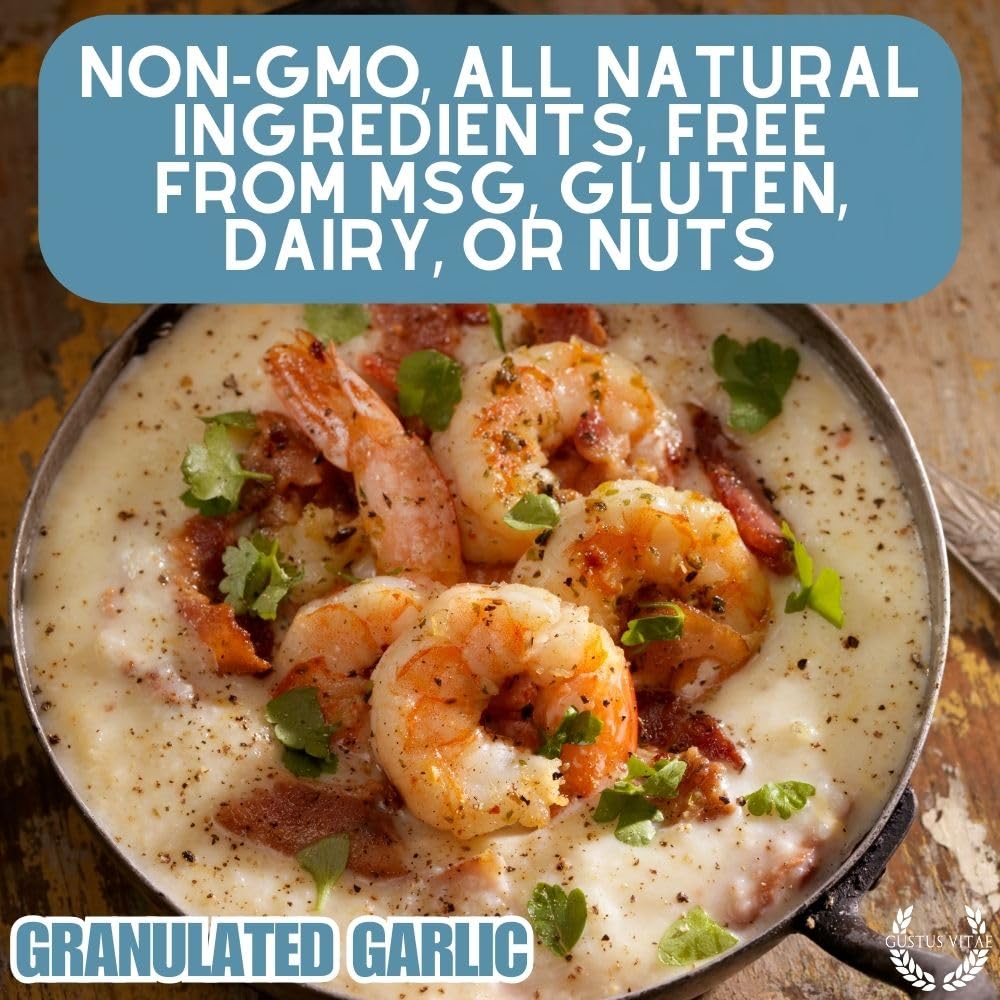Gustus Vitae Granulated Garlic hand-packed in small batches for freshness.