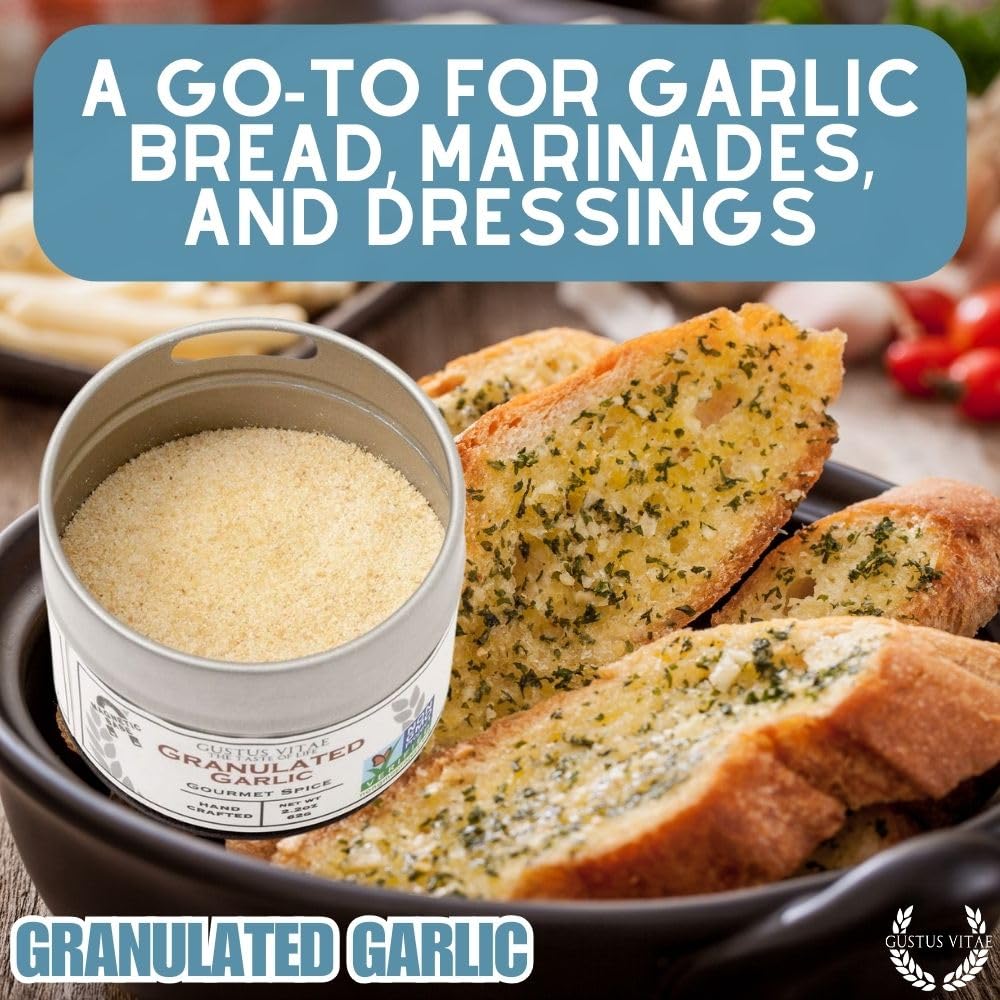 Gustus Vitae Granulated Garlic on roast dish adding savory depth.