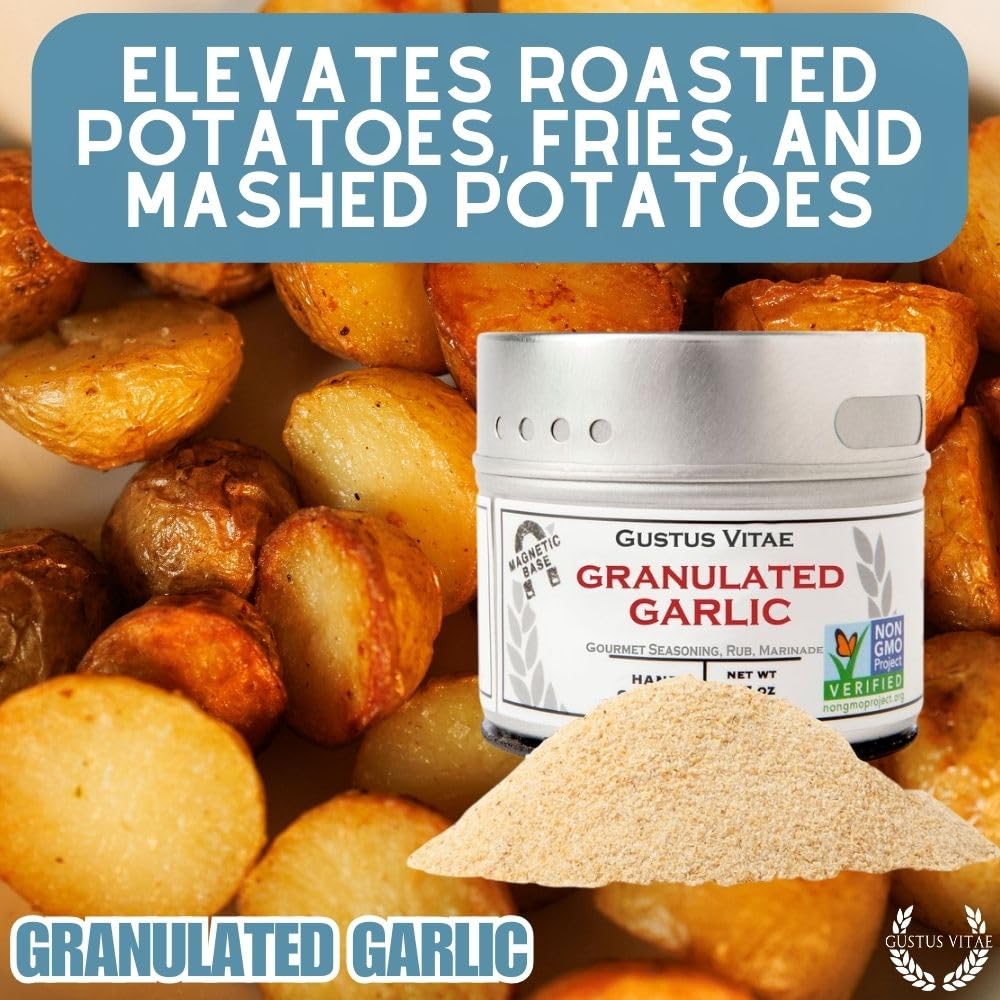 Gustus Vitae Granulated Garlic bottle proudly made in USA.